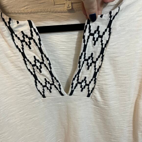 Madewell Boxstitch Slub Embroidered Cream Short Sleeve Split Neck Tunic Small - Picture 6 of 6